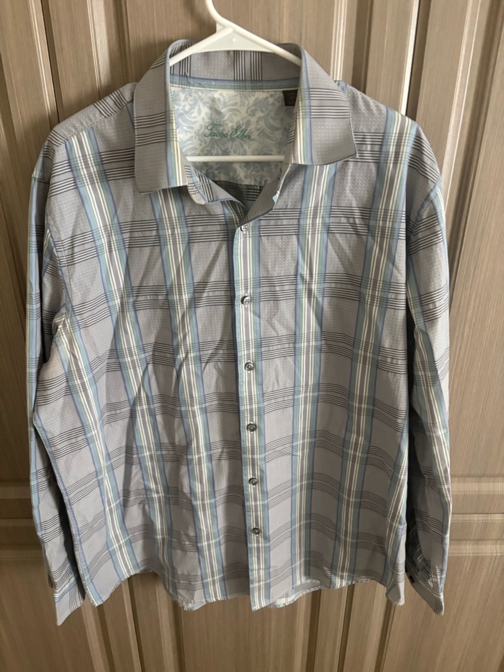Tasso Elba Grey & Blue Striped Button-Down Shirt